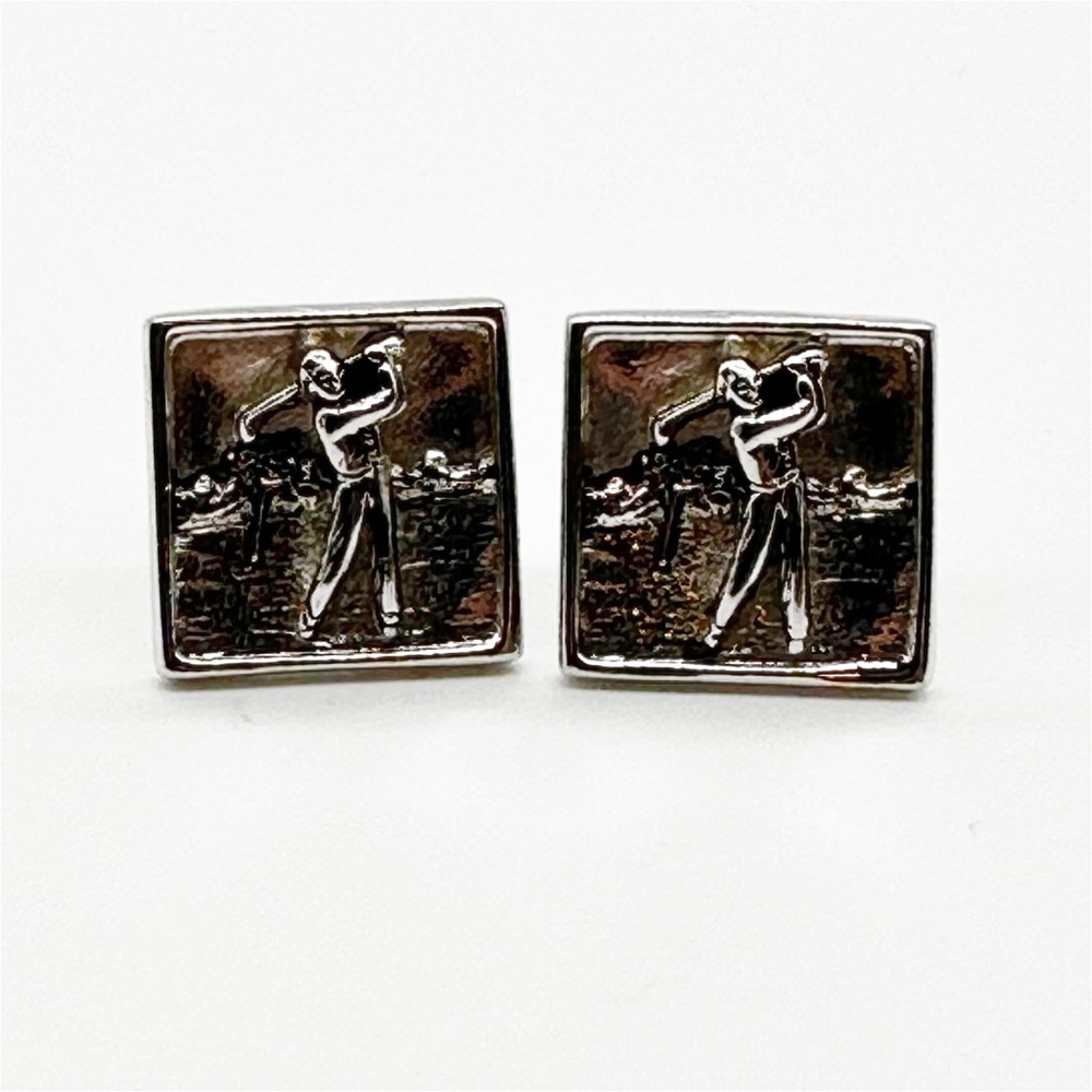 Vintage Anson Golfer Silver Toned Square Cufflinks